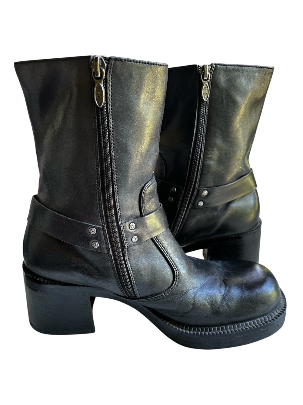 Harley-Davidson Black Leather Y2K Gypsy Block Heeled Motorcycle Grunge Boots - Picture 7 of 13